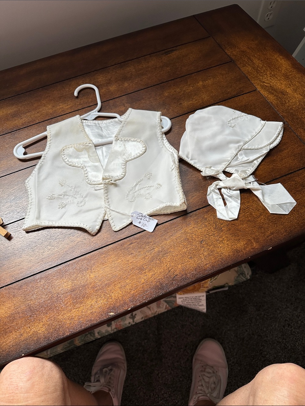 Classic vintage Ivory Baby Bonnet and Vest Set for Infants